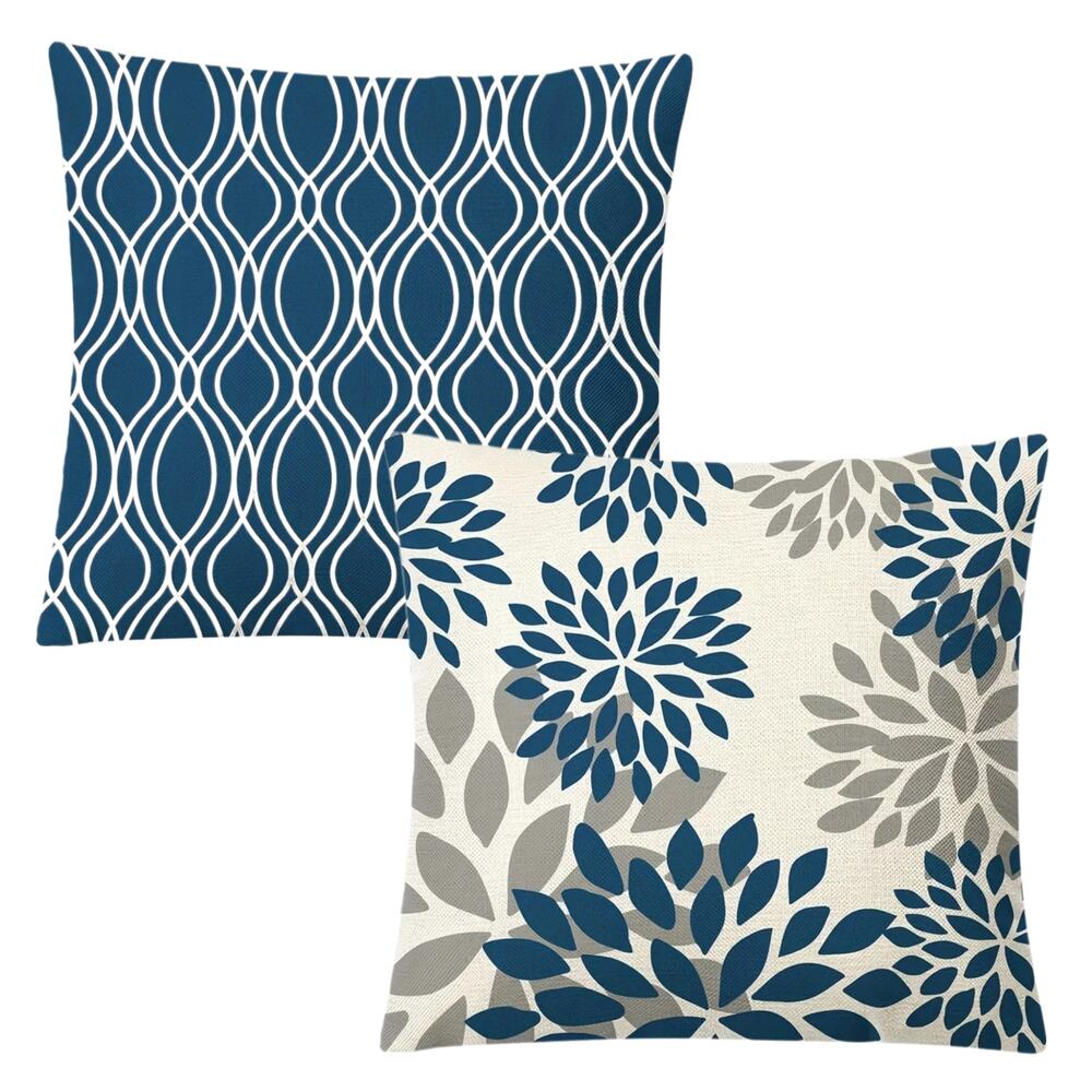 Throw Pillow Cover 2x Set 1 Geometric 1 Floral 18" x 18" Square Coverlet